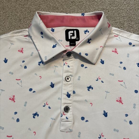 Footjoy Shirt Men Sz XL Clam Bake Print AOP Lisle Self Collar Golf Polo FJ Logo - Picture 1 of 10